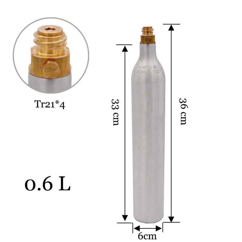 0,6 л газированный СО2 баллон с клапаном TR21* 4 Высокая сжатая бутылка с заправкой Сода адаптер W21.8-14
