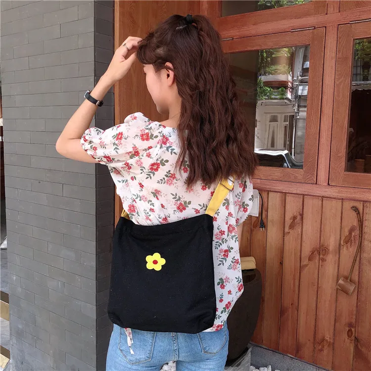 2019 корейский стиль Холщовая Сумка через плечо с цветочным принтом сумки на