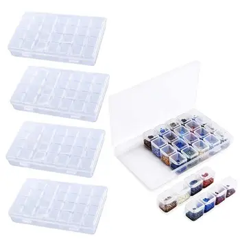 

ELEG-Diamond Embroidery Box 4 Packs 28 Grids, 5d Siamond Box and Cross Stitch Tools Accessory Containers for DIY Art Craft Diamo