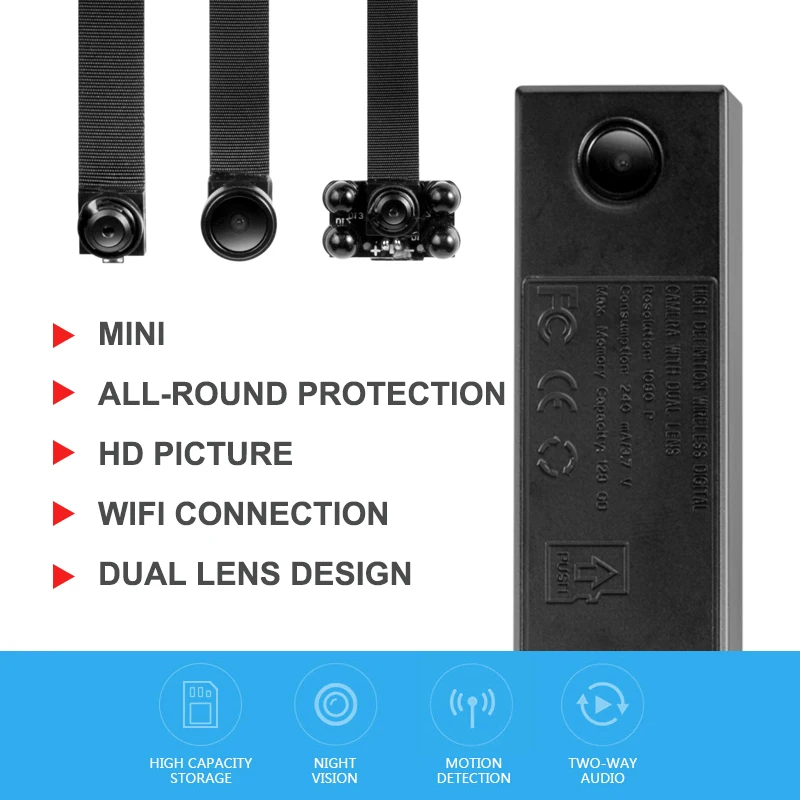 Мини камера с двойным объективом HD Wi Fi IP беспроводной пульт дистанционного