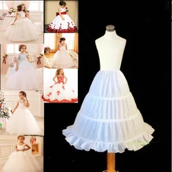 3 Three Hoops Kids Crinoline A Line Lace Trim White Children Petticoat for Flower Girl Dress Underskirt Elastic Waist Full Slip