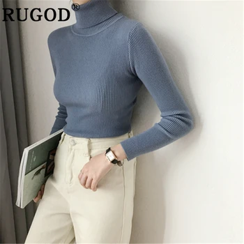 

RUGOD Vintage solid slim sweater tops Fashion mutil color turtleneck knitted pullovers female 2019 New auturm warm bottoming top