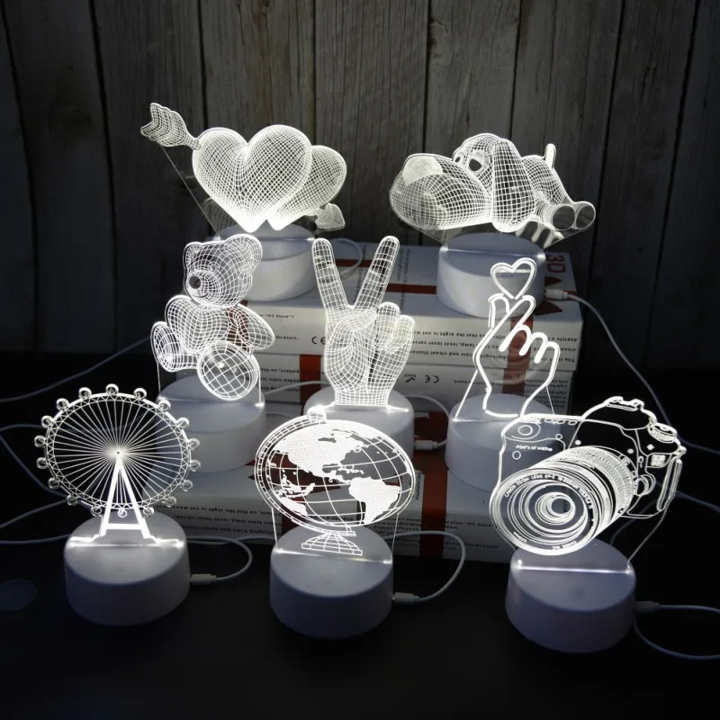 

3D Stereo Night Light Sleeping Table Lamp 3-color Touch Small Lights Home Bedroom Ornaments Heart Shape LED Valentine's Day Gif