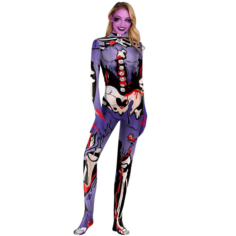 

Women Skull Scary Cosplay Jumpsuits Halloween Costume for Women Skeleton Bone Print Sexy Slim Bodysuits Fashion Elastic Outfits