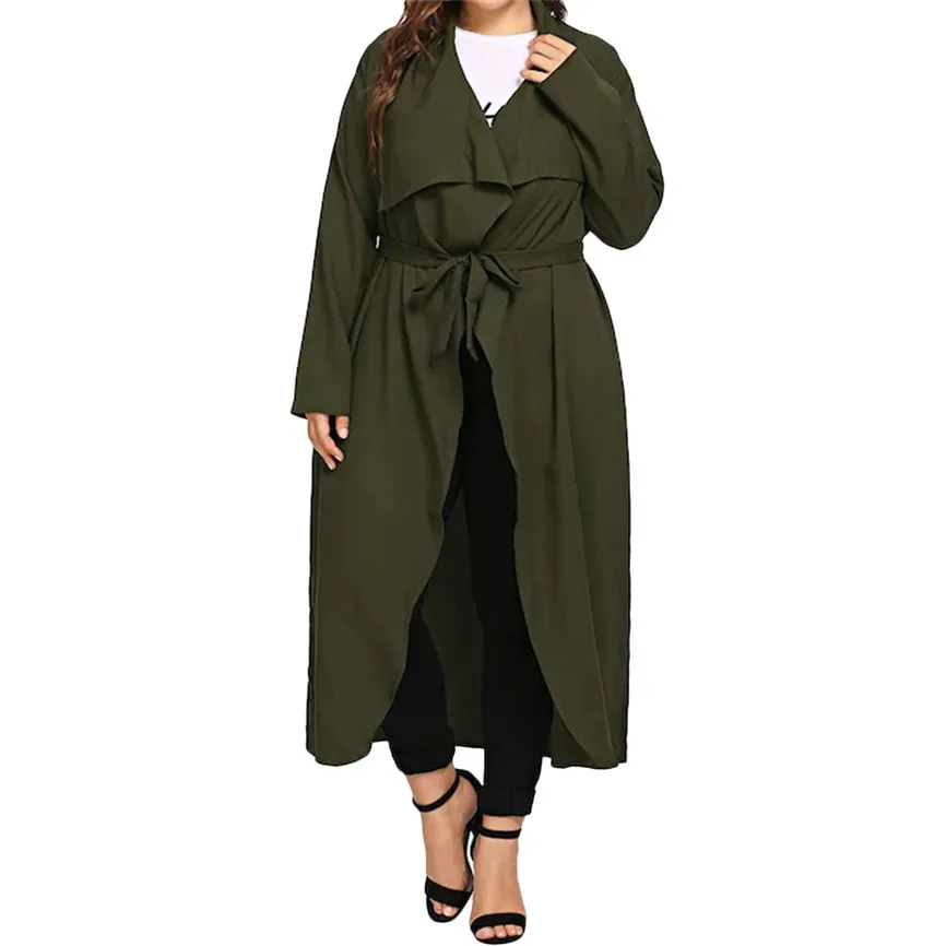 Army Green Зимние куртки с длинным рукавом модные Женские однотонные размера плюс бандажные неровные Свободные пиджаки большого размера куртка с ремешками бомбер Femme A9 - Цвет: Army Green