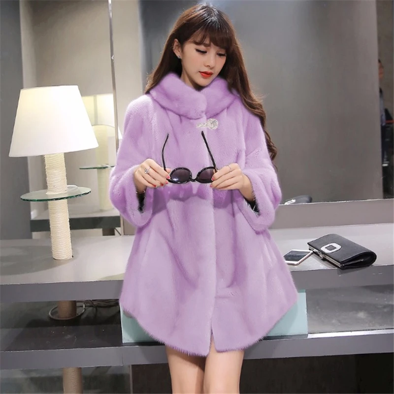Long Purple Роскошное Женское зимнее пальто из искусственного меха норки, новинка, Модная приталенная длинная розовая красная синяя куртка из искусственного меха, женская верхняя одежда, пальто, одежда - Цвет: Long Purple