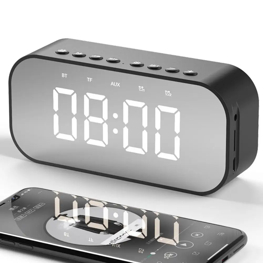 Мини-будильник зеркальный дизайн Bluetooth динамик беспроводной динамик автомобильный сабвуфер портативный беспроводной динамик Поддержка TF карты