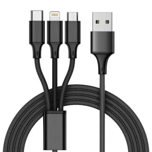 3 в 1 8Pin usb type C Micro USB кабель для iPhone 8X7 6 6S Plus samsung Nokia USB быстрая зарядка кабели нейлоновый шнур универсальный - Цвет: Black