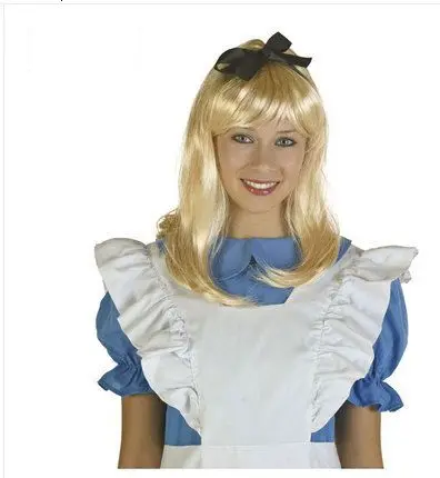 Детский синий костюм Алисы в стране чудес на хеллоуин для девочек; вечерние платья горничной в стиле Лолиты; карнавальные костюмы для девочек - Цвет: Wig