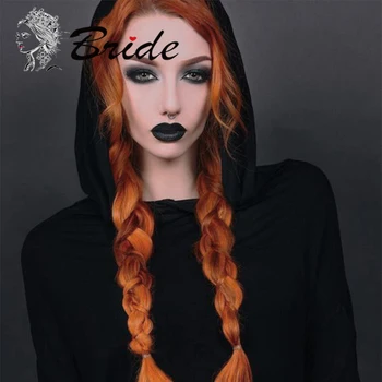 

BRIDE Long Wavy Wig For Women Synthetic Wig Cosplay Orange Wig Heat Resistant False Hair Natural Fiber Hair Party Daily With Cap