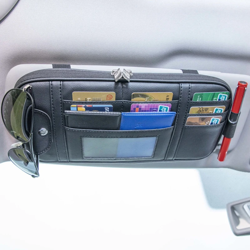 Sun Visor Organizer Auto Sun Visor Organizer Storage Box Sunglasses Clip Stowing Tidying Bag Bill Pen Card Holder CD DVD Organizer With Zipper