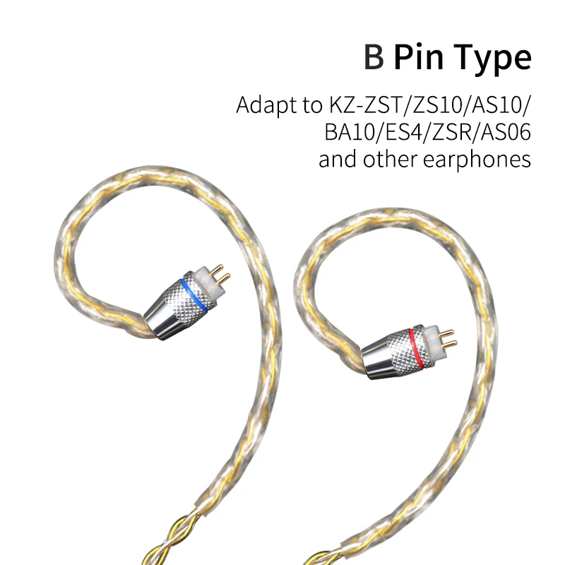 B for zs10 zst as10 Наушники KZ кабель, 8 ядер, золото, серебро, Смешанное покрытие, кабель для обновления, кабель для наушников V90 V80 C10 ZST T2 ZST ZSX ZS10 PRO ZSN ES4 - Цвет: B for zs10 zst as10