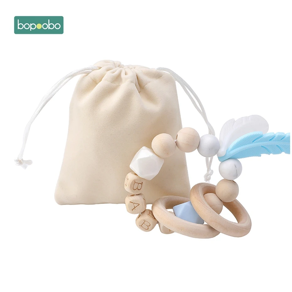 Type-6-Bag Bopoobo 1 шт. детский Прорезыватель Fearher деревянный Прорезыватель для прорезывания зубов кольцо Сделай Сам ребенок настроить имя деревянные погремушки с мешком силиконовые бусины крошечные игрушки на палочке - Цвет: Type-6-Bag