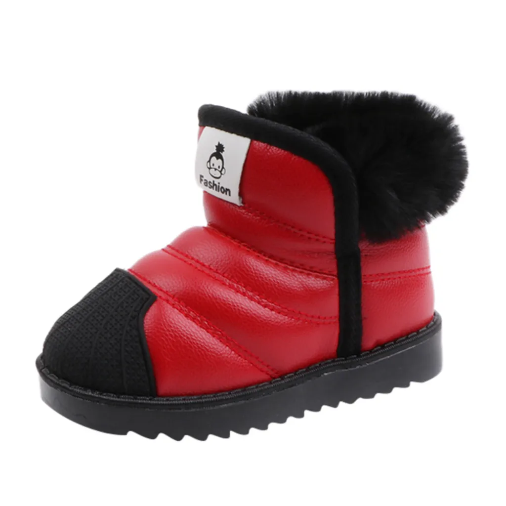 Детские зимние ботинки; Водонепроницаемая теплая зимняя обувь для маленьких мальчиков и девочек; резиновая обувь без застежки; сплошной цвет дышащий; детские ботинки - Цвет: Красный
