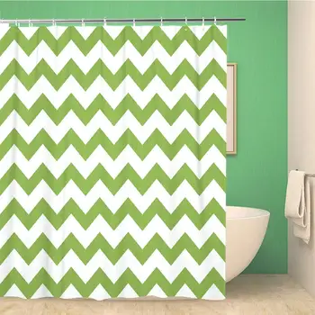 

Bathroom Shower Curtain Zag Green Spring Chevron Color Zig Pattern Abstract Eco Polyester Fabric 66x72 inches Waterproof Bath