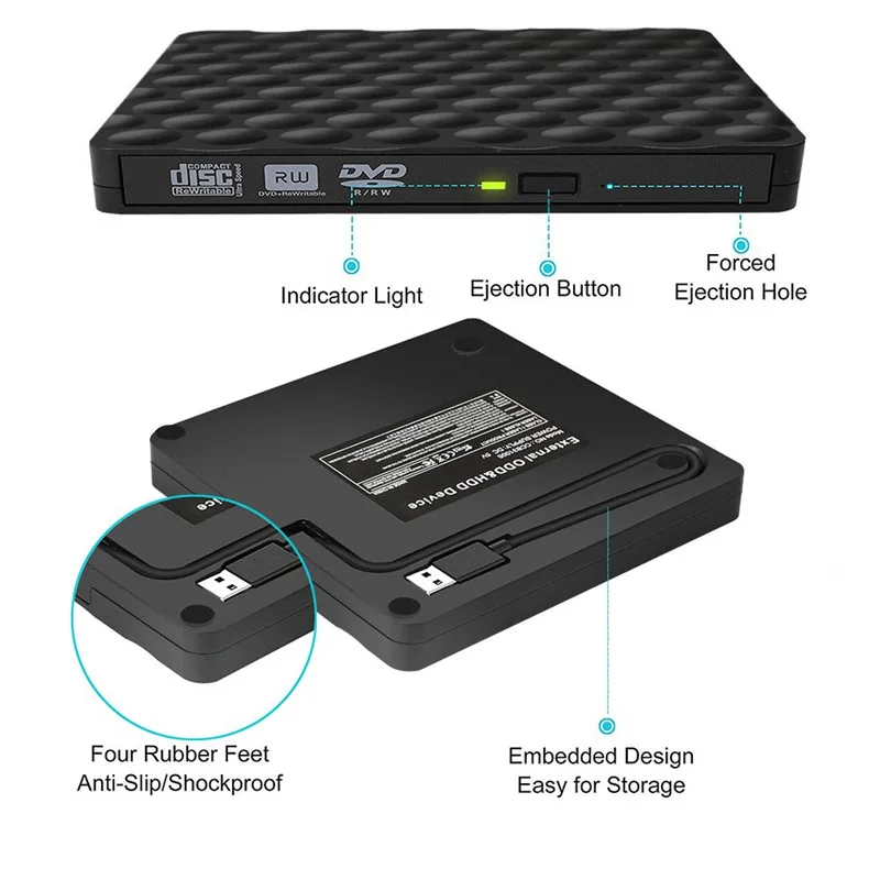 AAAJ-Внешний Usb 3,0 Cd Dvd Rom плеер оптический привод Dvd горелки ридер Dvd рекордер Plug And Play