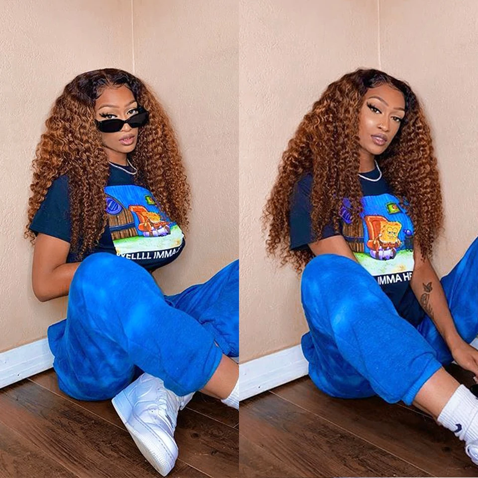 CEXXY волосы 1B/30 волнистые вьющиеся человеческие парики Remy Highlight Омбре кружевные