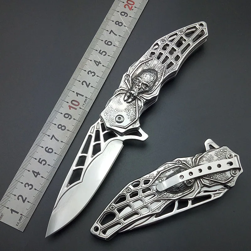 Folding training hunting knife Silver Spider knives survival Fold blade Outdoor gear EDC Pocket Knife evil xmas gift tools | Инструменты
