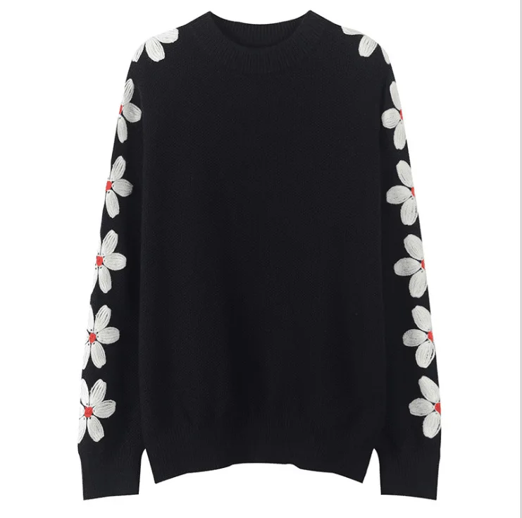 pullover sweater Женский черный кардиган свитер зима хит цвет Сливовый цветок, вышитый длинный рукав вязаный кардиган женский жакет на молнии пальто - Цвет: pullover sweater