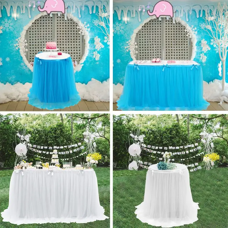 

Wedding Halloween Birthday Party Tulle Table Skirt for Rectangle Round Desk Tutu Tablecloth with Satin Bowknot Decoration