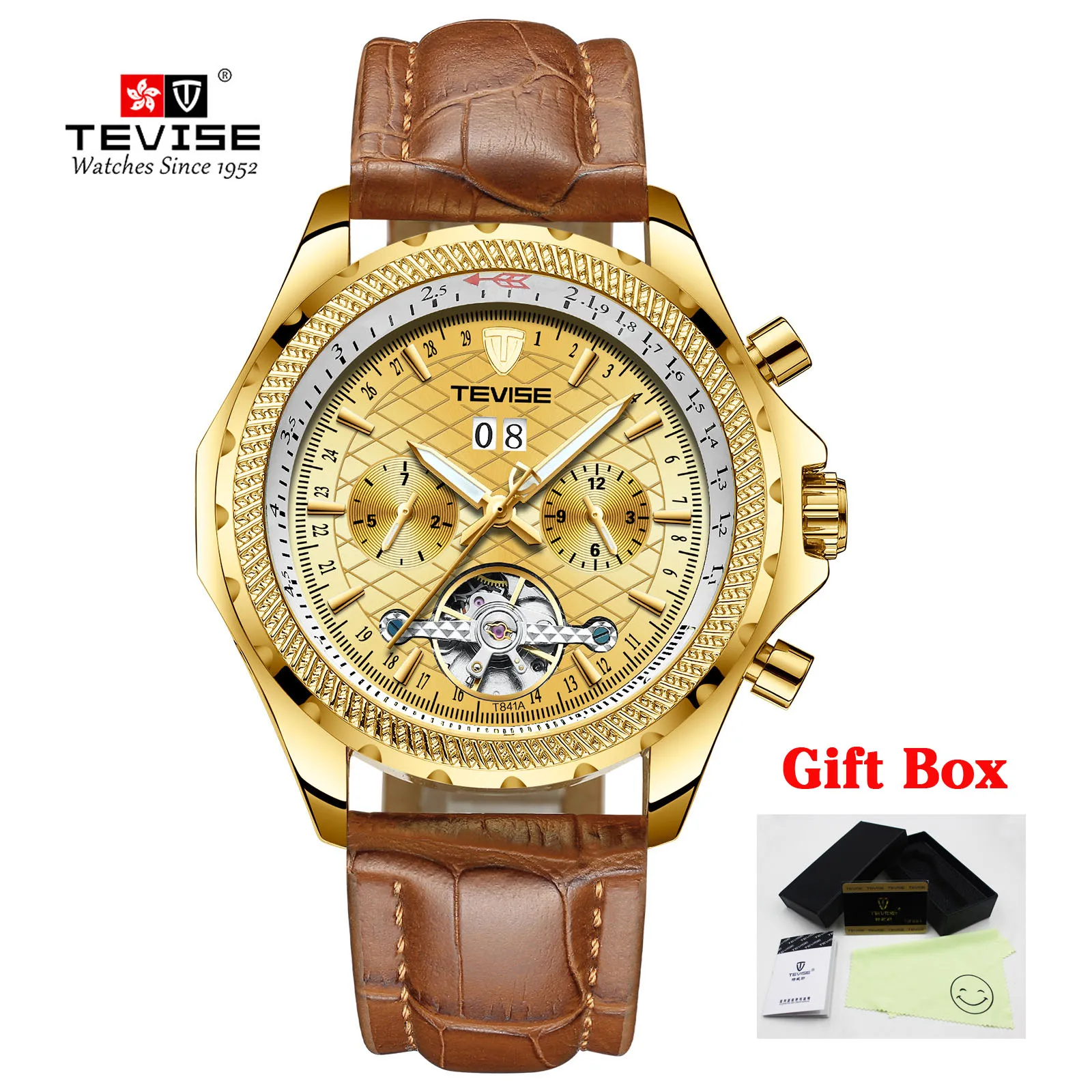 TEVISE lea gold Tevise мужские часы automatic Tourbillon механические часы для мужчин с автоматическим заводом мужские роскошные золотые наручные часы Relogio Masculino - Цвет: TEVISE lea gold