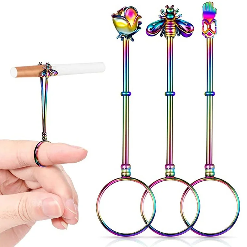 Metal Cigarette Hand Holder Vintage Finger Ring For Women Men Adjustable Slim Cigarettes Clip Smoking Accessories | Дом и сад