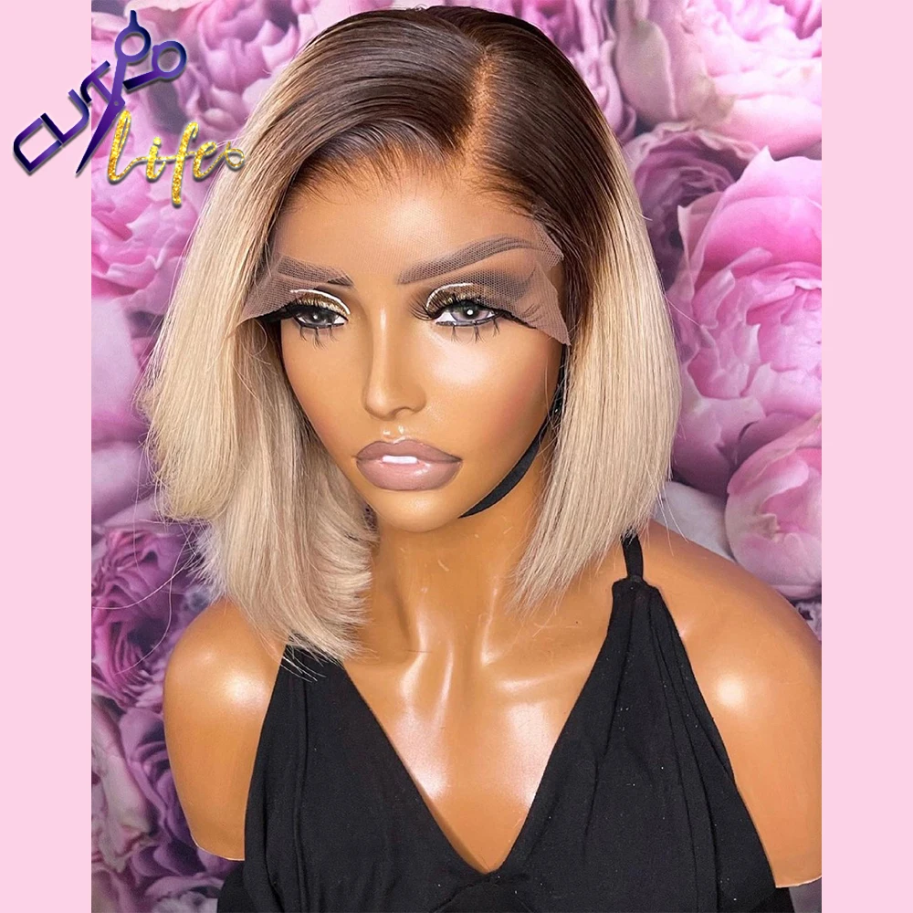 1B/613 Ombre Wig Blonde Short Bob 13X4 Lace Front Wig Human Hair Wigs For Women Pre Plucked Cheap Lace Remy Brazilian Hair