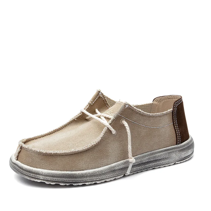 Khaki OZERSK/Лидер продаж; сезон весна-осень; мужская обувь на плоской подошве; мужские лоферы без застежки; парусиновая мужская повседневная обувь для вождения; модная удобная обувь - Цвет: Khaki