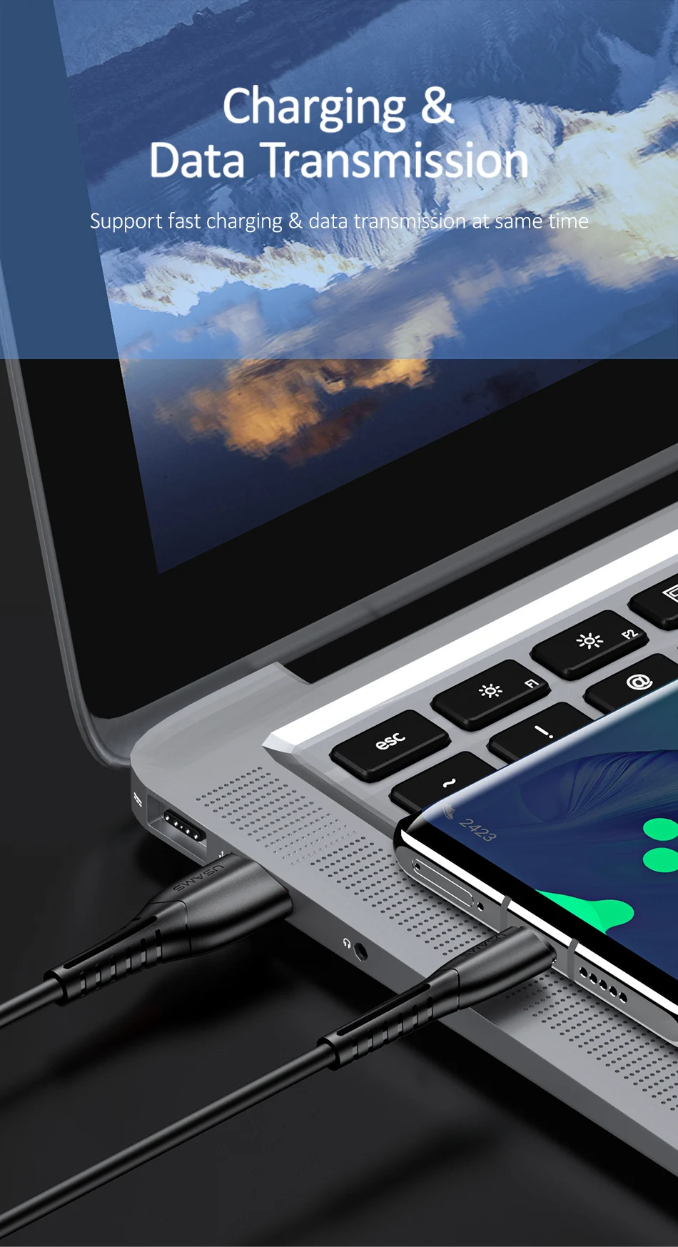 USAMS type-C кабель 1 м USB C кабель для samsung S9 S8 huawei Xiaomi 2A Быстрая зарядка USB-C кабель передачи данных type-C зарядное устройство