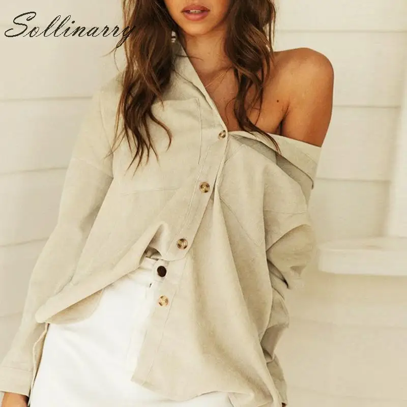 

Sollinarry Solid Casual Autumn Shirts Women 2019 Long Sleeve Winter Buttons Tops and Blouses Female Turndown Collar Blusas Femme