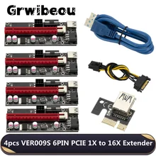 Grwibeou – Riser pcie VER009S, 4 pièces, usb 3.0, Express 1x4x8x16x, carte SATA 15 broches à 6 broches