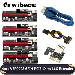 Grwibeou – Riser pcie VER009S, 4 pièces, usb 3.0, Express 1x4x8x16x, carte SATA 15 broches à 6 broches 