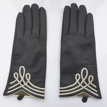 Nh luvas de couro genuíno para as mulheres inverno manter quente preto real goatskin luvas de couro super desconto liquidação kcl