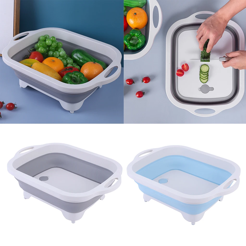 Foldable Multifunction Chopping Board, Collapsible Dish Tub Basin Cutting Board