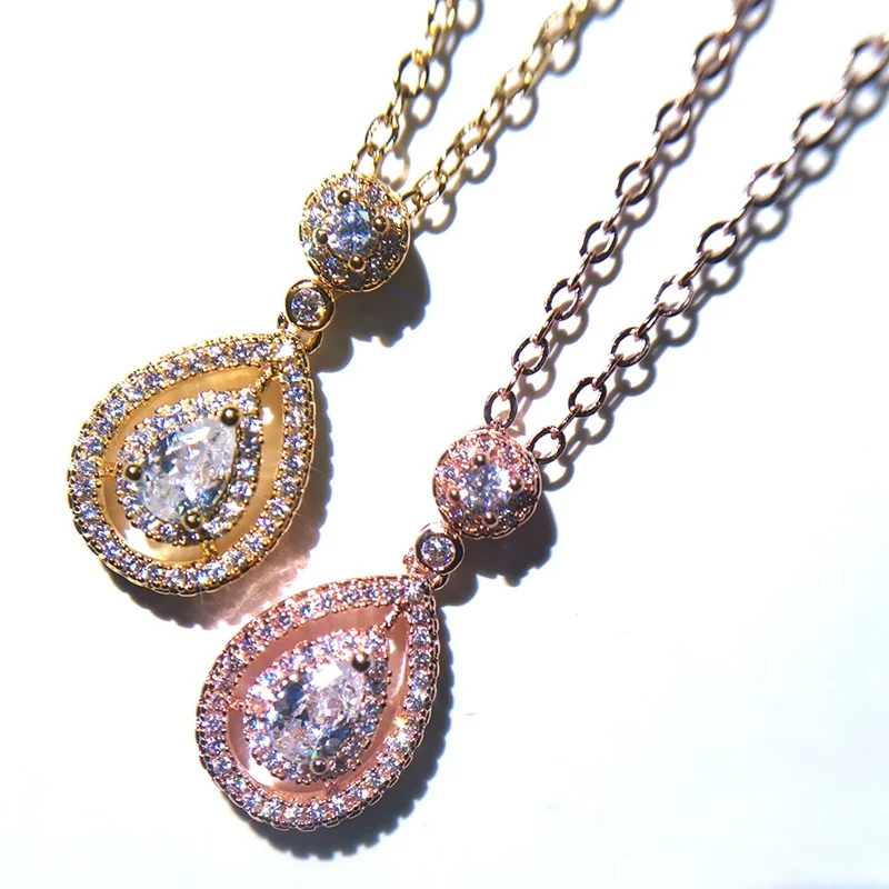18 К позолоченная подвеска с имитацией бриллианта AAA циркон ключицы цепь подвеска в форме капли груши ожерелье женские ювелирные изделия