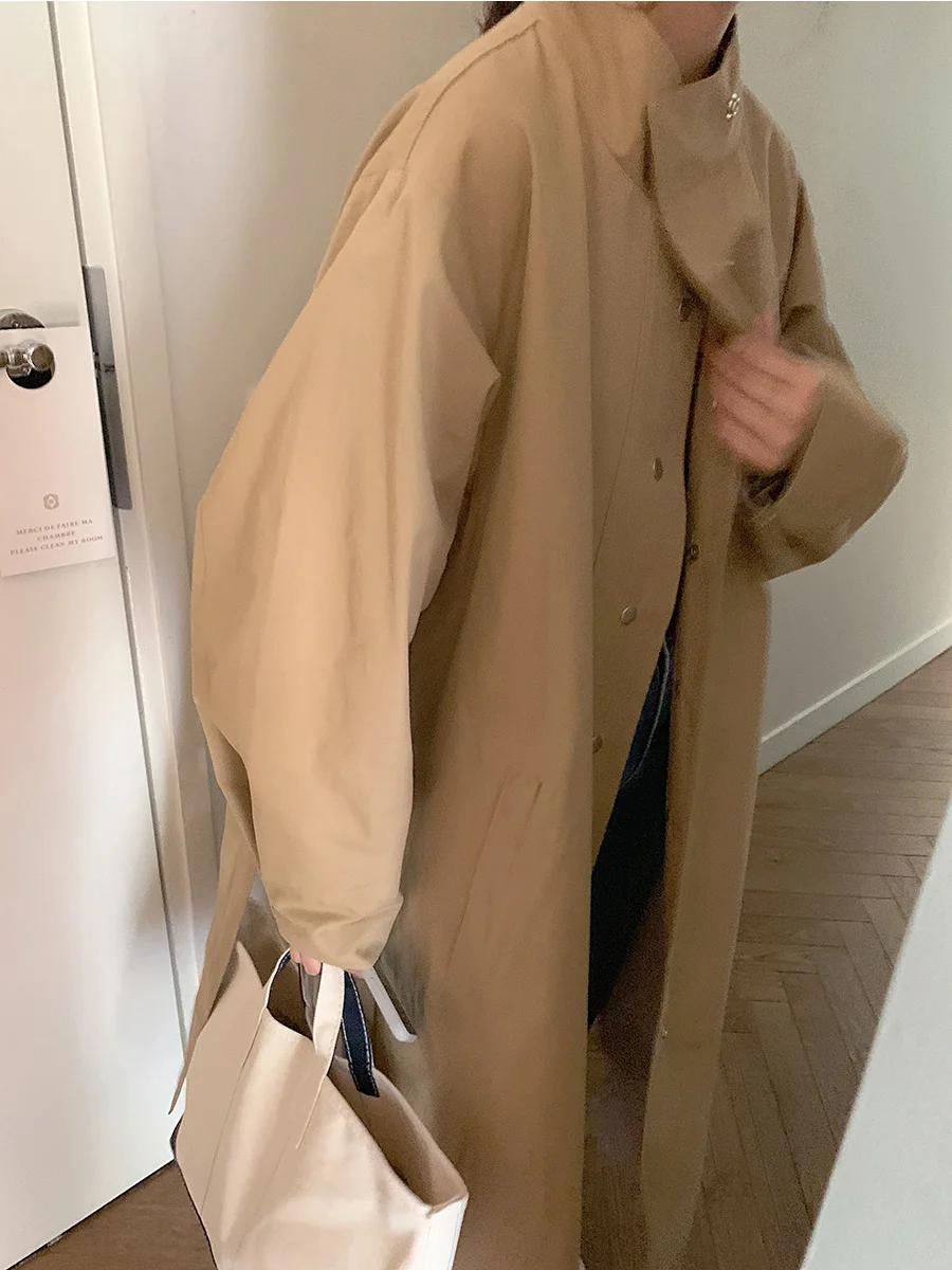 Длинная ветровка с ремнем на талии, Manteau Femme Hiver, свободное мешковатое пальто для женщин с рукавами-фонариками