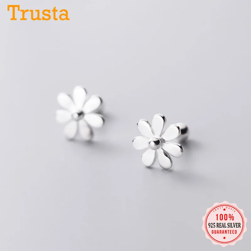 Trustdavis Real 925 Sterling Silver Fashion Sweet Flower Screw Stud Earrings For Women Children Mini Minimalist Jewelry DA1920 | Украшения
