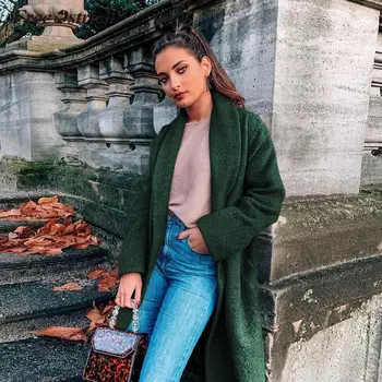 

Free Ostrich Elegant Slim Women Winter Wool Blend Coat Casual Long Woolen Jacket turn-down Collar Solid Overcoat N30