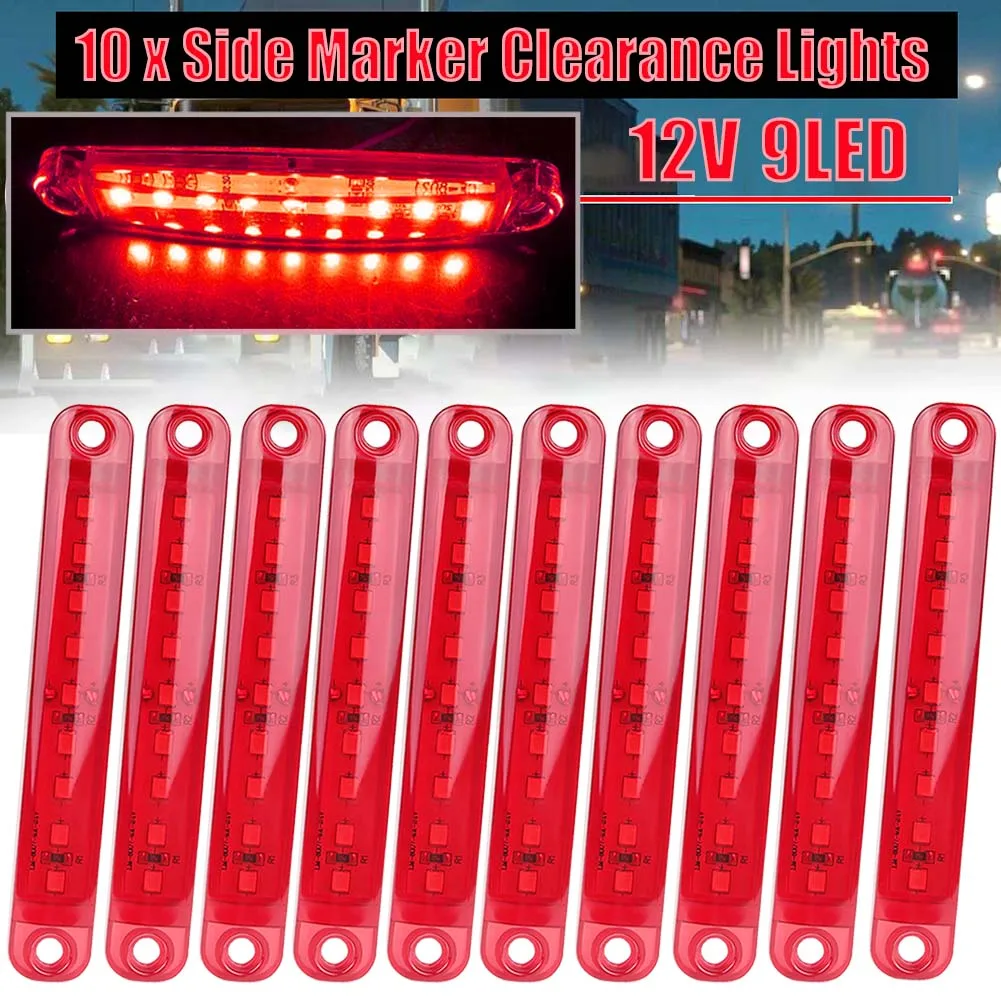 

10pcs Red 9 LED Sealed Side Marker Clearance Light For Truck Trailer Lorry Bus 12V LED Turn Signal Light License Parking Lights