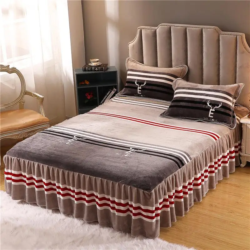 Flannel Fleece Ultra Soft Warm Bed Skirt with Elastic for Kids Adults Vintage style Leaves Flowers printed Bed sheet Pillowcases - Цвет: Color 12