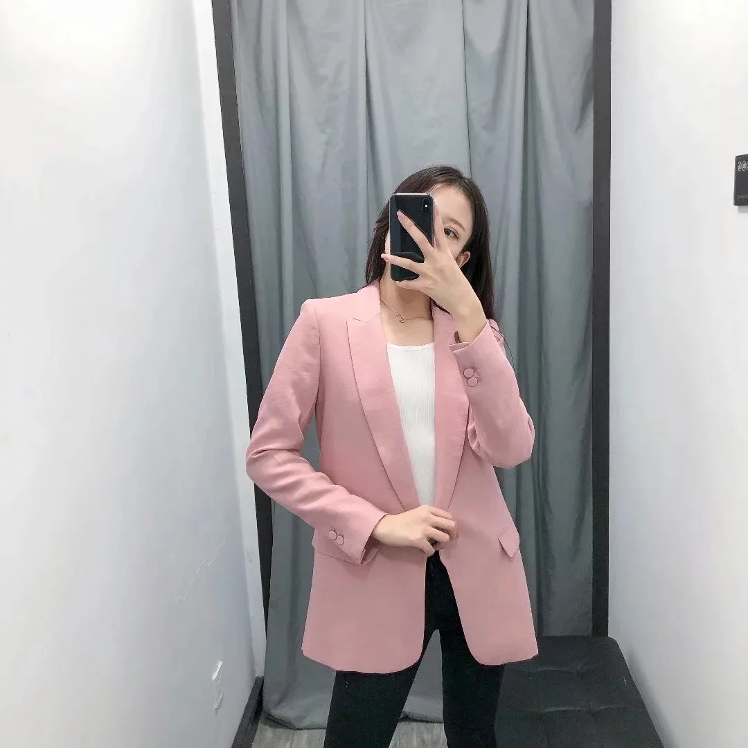 AliExpress стиль западный стиль Повседневный приталенный с карманом с длинным рукавом Женский костюм пальто