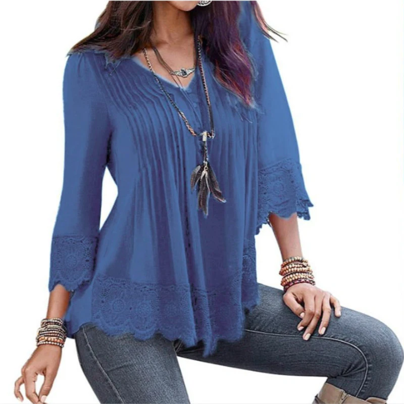 

Peplum Lace Blouse Womens Ruffle Boho Tops Femme Ladies Long Office Shirt 2018 Summer Sexy Female Tops Blouses