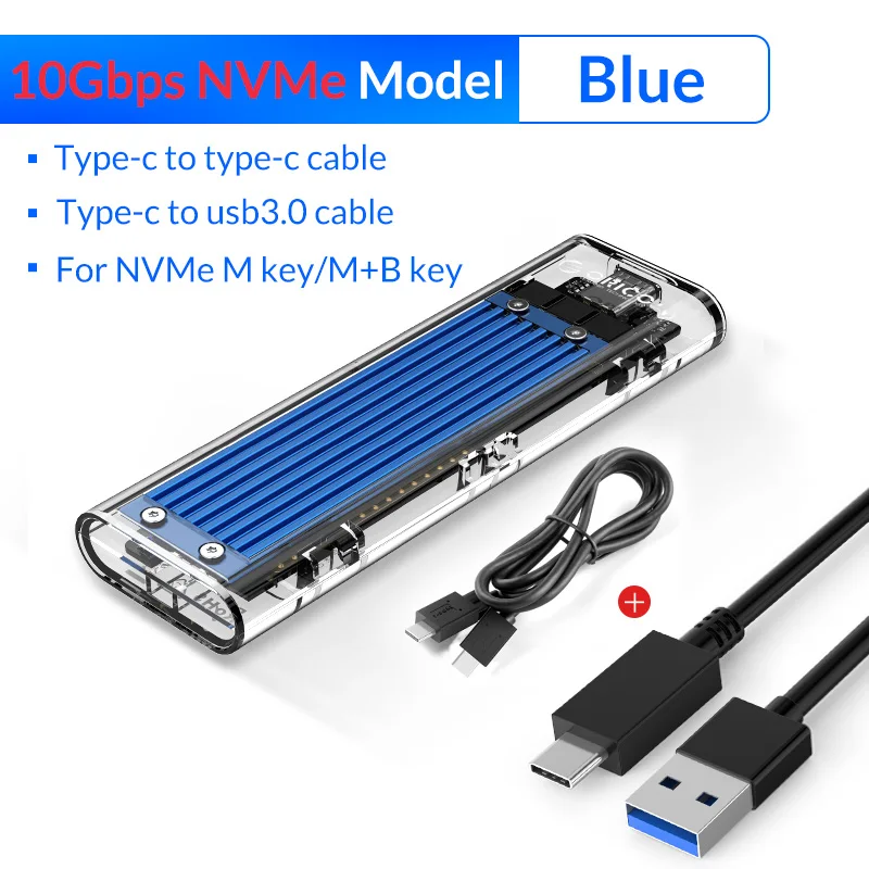 NVME - 10Gbps Blue ORICO M2 SSD чехол NVME SSD корпус M.2 для usb type C прозрачный жесткий диск для NVME PCIE NGFF SATA M/B Ключ SSD диск - Цвет: NVME - 10Gbps Blue