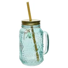 Банка для напитков с соломинкой, 450 мл