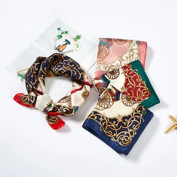 

53*53cm Multifunction Silk Scarf Women Bandana Fashion Printed Scarves Hair Tie Flower Ribbon Headwear Retro Neckerchief Foulard