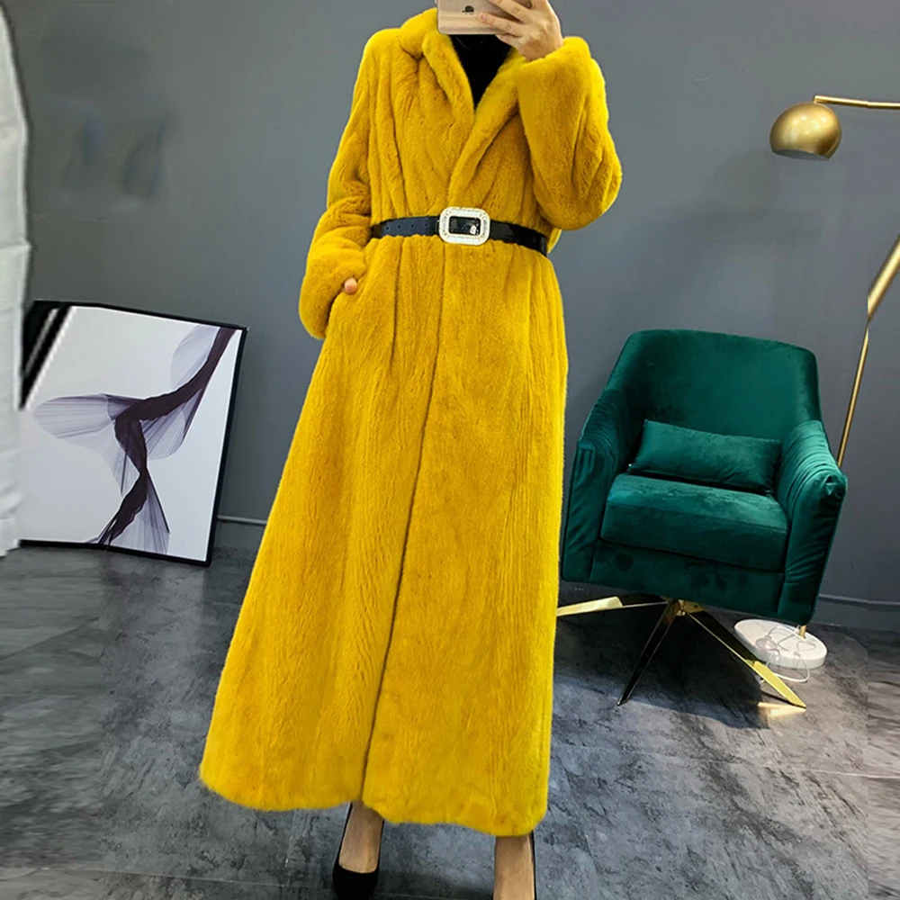 

FURSARCAR Natural Real Mink Fur Solid Color Coats For Women Genuine Fur 130 CM Long Winter Real Mink Fur Female Luxury Jackets