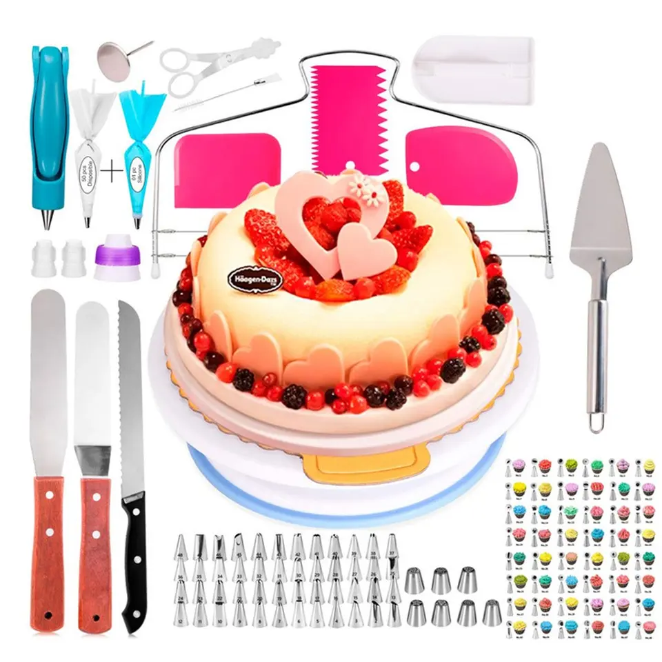 124pcs Cake Decorating Kit DIY Cupcake Baking Pastry Turntable Tool Supplies Set 