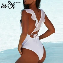 In-X, сексуальный цельный костюм с оборками, женский купальник с высокой посадкой, женские одноцветные боди, купальник, женский купальник с пуш-ап, монокини, купальный костюм, Новинка