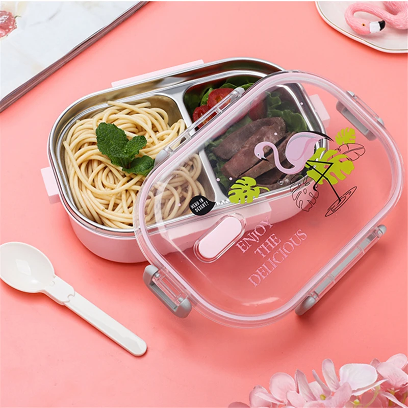 

SHAI Microwave Food Container Portable Japanese Lunch Box With Compartments Tableware 304 Stainless Steel Kids Bento Box