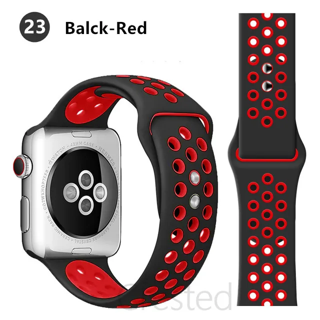 Silicone Strap For apple Watch band 44mm 40mm 45mm 41mm 40 44 mm Breathable Accessories watchband bracelet iWatch 3 4 5 se 6 7 black red 23